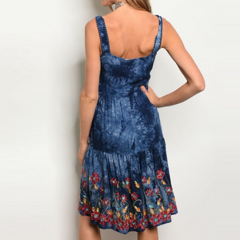 Tie Dye Embroidered Tiered Summer Dress - Picture 4 of 6